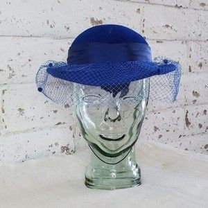 VINTAGE | Plaza Suite BETMAR Wool Hat | Ladies Electric Blue Fishnet Veil Bow